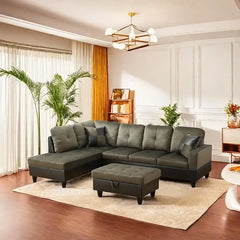 L Shaped Sofa with Ottoman Modern Sectional Living Room,Bedroom,Office,L Couch Brown