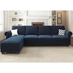 Velvet Sectional Sofa,L Shaped Sectional Couch with Reversible Chaise Convertible 4 Seater Sofa Couch，Living Room Sofas