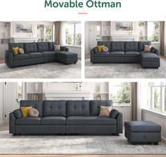 Convertible Sectional Sofa L Shaped Couch Reversible Sectional for Small Apartment, Bluish Grey