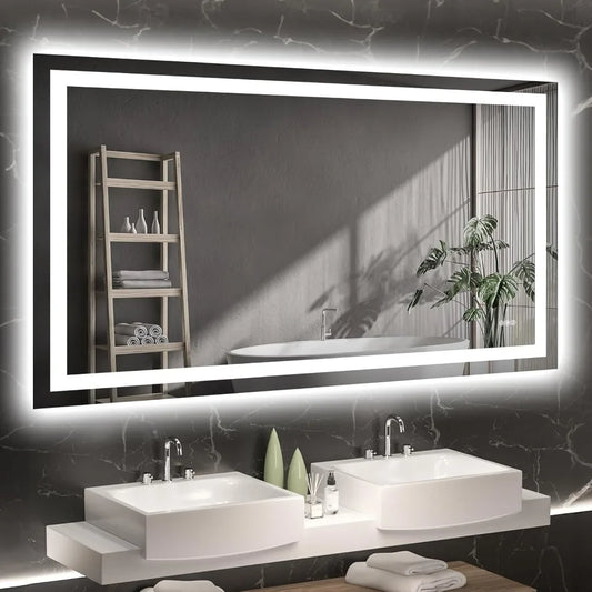 LED Bathroom Mirror with Lights Wall Vanity LED Mirror Stepless Dimmable, Double Front and Backlight, Memory Smart Mirror