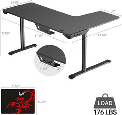 L Shaped Gaming Desk, 60 Inch L60 Home Office Corner PC Computer Gamer Table,Easy to Assemble, Left, Black