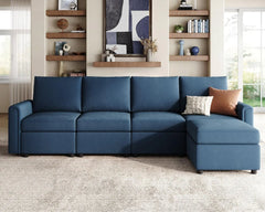 Sectional Sofa Blue 300lb Weight Capacity Changeable Covers Storage Seat Memory Foam Cushion Easy Assembly 6 Packages