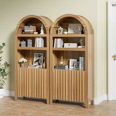 71" Tall Arched Cabinet Bookcase, 5-Tier Arched Bookself with Doors, Arched Bookcase Cabinet with Storage,Display Cabinet