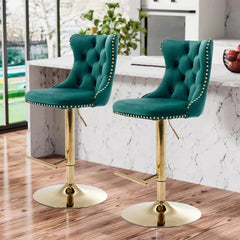 Bar Stools Set of 2,Adjustable Barstools with Back Velvet Tufted Counter Stool Modern Upholstered Bar Chairs with Nailhead