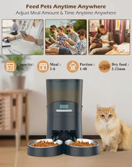 Automatic Cat Feeders 2 Cats 6.5L, 2.4G WiFi Smart Pet Feeder with APP Control for Cats and Dogs Dry Food Dispenser with 2 Stain