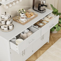 HOSATCK Buffet Sideboard Cabinet, White Coffee Bar Cabinet with 2 Drawers & 4 Doors for Kitchen, Dining Room, Living Room