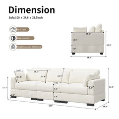 Modular Sectional Sofa, Cloud Couch Sectional 2/3/4 Seater, Corduroy Fabric Sectional Couch with Pillows for Modern Living Room