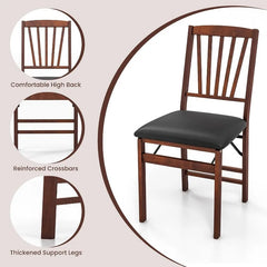 Folding Dining Chairs, Foldable Chairs with PVC Padded Seat & High Backrest, Wooden Side Chairs,   Dining Chairs