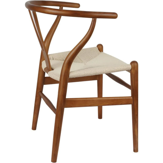 Wishbone Chair Y Chair Solid Wood Dining Chairs Rattan Armchair Natural (Ash Wood - Walnut)