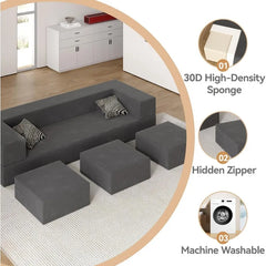 80'' Folding Bed Couch, Foam Floor Sofa with 3Ottomans& Washable Velvet Cover,Modular Sectional Sofa Futon Sleeper Convertible