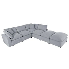 134.4 X 59.1'' U Shape Modular Sectional Sofa, Oversized Polyester Fabirc L Shaped Couch, Modern 6 Seat Corner Sofa Couch