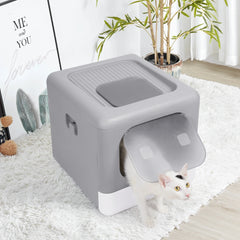 Cat Litter Box with Scoop and Tray Sifting Enclosed Foldable Kitten Toilet Detachable Poop Top Front Entry Pet Supplies