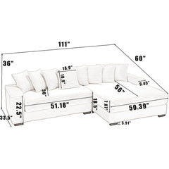 Large Right Facing Modular Combination Sofa, L-shaped Corduroy Soft Cushion Convertible Sofa