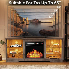 Fireplace TV Stand with 18''Fireplace, Modern Entertainment Center for TVs up to 70 inch, Media TV Console with Adjustable Glass