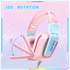 ONIKUMA Professional Gaming Headset with RGB Dynamic Lighting Wired Over-Ear Headset with Noise Canceling Microphone for PC