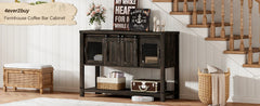 Farmhouse Coffee Bar Cabinet with 2 Sliding Barn Doors, Modern Buffet Sideboard Cabinet with Open Shelf, Entryway Table