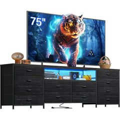 Dresser TV Stand for Bedroom with LED Lights & Power Outlets &Drawers Dresser