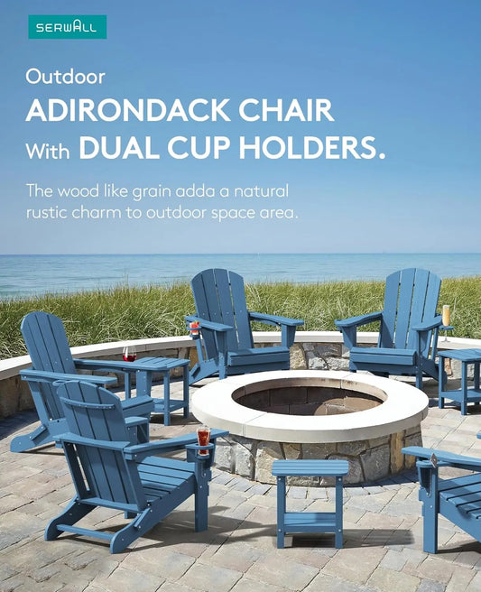 Folding Adirondack Chair, HDPE Adirondack Chairs Set of 4, Plastic Outdoor Chairs- Looks Exactly Like Real Wood- Navy