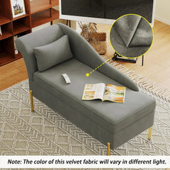 Andeworld Velvet Chaise Lounge with Storage, Modern Upholstered Tufted Chaise Lounge Chair Indoor Sofa Recliner Couch for Bedroo