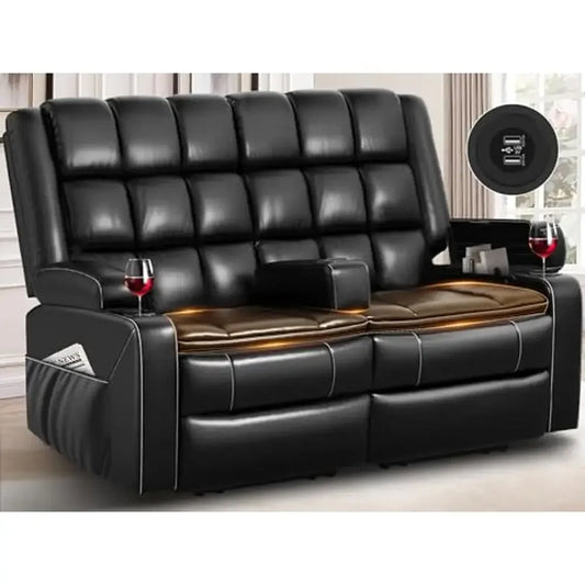 Leather Loveseat Recliner with Console Cup Holders USB Ports Double Reclining Sofa Couch