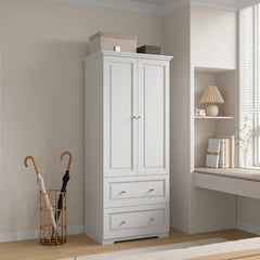 Large Armoire Wardrobe Closet with Drawers and Shelves, White Bedroom Armoires, Wooden Freestanding Wardrobe Armoire for Bedroom