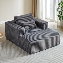 Oversized Chaise Lounge Chair with Removable Ottoman,Corduroy Upholstered Modern Deep Seat Sofa Couch with Pillows