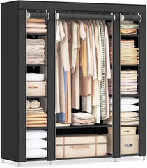 Closet Wardrobe Portable Closet Bedroom Clothes Rail with Non-Woven Fabric Cover Clothes Storage Organizer 12 Compartments Gray