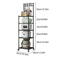 5 Tier Storage Shelves 110LBS Heavy Duty Shelving Unit Storage Rack w/Rolling Wheel for Laundry Bathroom Kitchen Garage