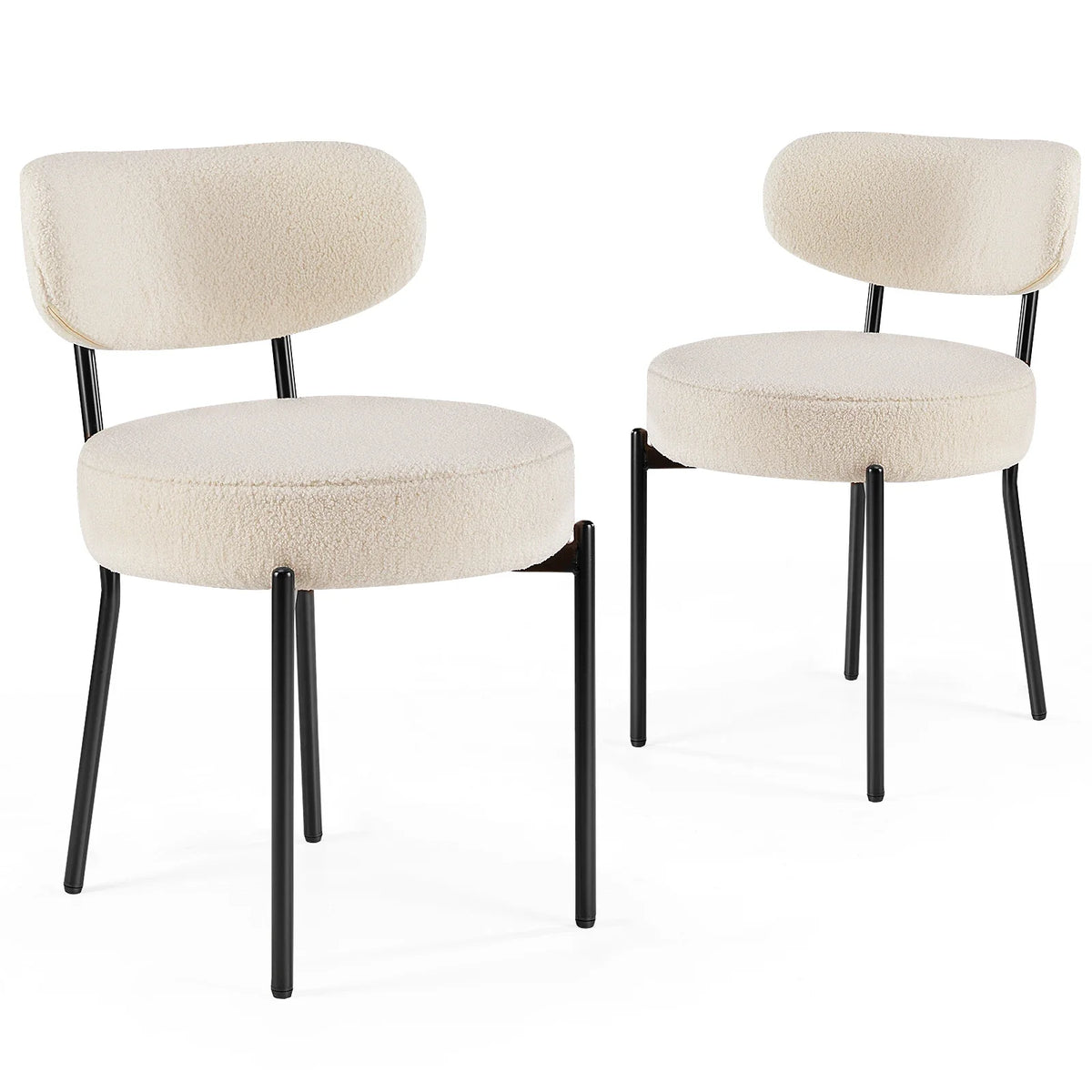 JHK Ergonomic Round Dining Chairs Set of 2 Plush Fabric Kitchen Chairs with Curved Backrest Metal Legs For Living Room