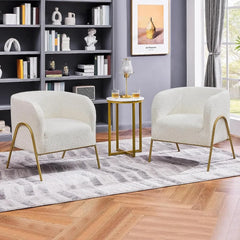 Accent Chair, with Golden Legs, Cozy Fuzzy for Living Room Makeup Accent Chair