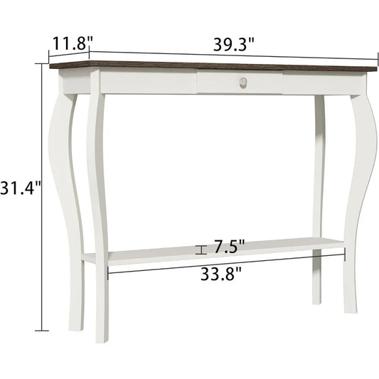 ChooChoo Narrow Farmhouse Console Table with Drawer, Chic Accent Sofa Entryway Table with Shelves for Entryway