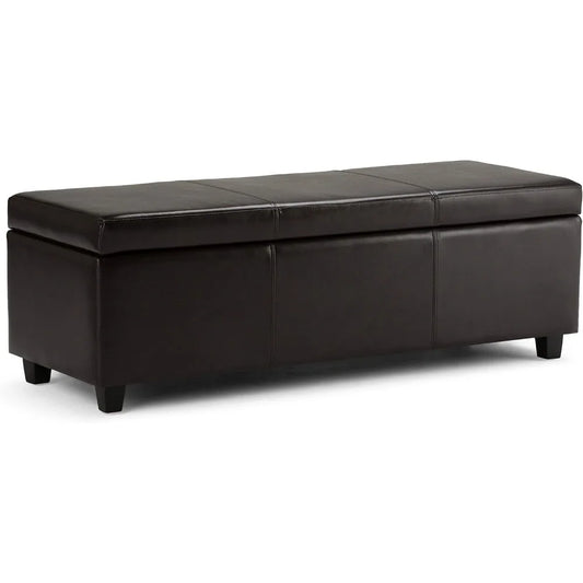 Avalon 48 Inch Wide Contemporary Rectangle Storage Ottoman Bench in Tanners Brown Vegan Faux Leather, For the Living Room