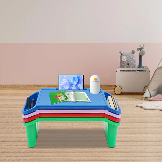 4 Pcs Kids Lap Desk Tray, Plastic Breakfast Laptop Trays with Side Pockets