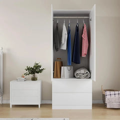 Large Armoire Wardrobe Closet with Drawers and Shelves, White Bedroom Armoires, Wooden Freestanding Wardrobe Armoire for Bedroom