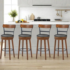 Bar Stools Set of 4 Swivel , PU Leather Upholstered Barstools with Back & Solid Rubber Wood Legs & Metal Footrest, 30.5 Inch