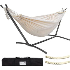 Double Hammock with Stand Included 450lb Capacity Steel Stand, Premium Carry Bag Included and Two Anti Roll Balance Beam