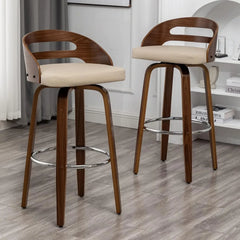 Bar Stools Set of 2, Swivel Bar Height Stools with Low Back, Wood Bar Chairs with Soft Cushion Seat, 30.31-Inch Seat Height