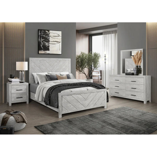 King 4PC Modern Style Storage Bedroom Set Made with Wood in Gray, Includes a Bed, Nightstand, Dresser, and Mirror