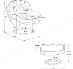 Accent Chair with Ottoman,360 Degree Swivel Velvet Leisure Chair, Lounge Armchair with Metal Base Frame for Living Room, Bedroom