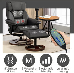 Electric Massage Recliner with Ottoman, Swivel Lounge Chair with Massage, Faux Leather Recliner with Adjustable Back