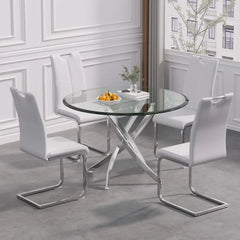 Dining Room Sets, 5 Piece Round Glass  Table Table Set, Round Glass Table Set for 4 Round Kitchen, Dining Room Sets