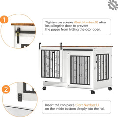 Dog Crate, End Table with Wheels and Flip Top Plate Dog House with Detachable Divider and Sliding Barn Door, Dog Crate