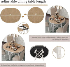 5-Piece Farmhouse Dining Table Set Wood Round Extendable Dining Table and 4 Upholstered Dining Chairs