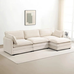 Oversized Modular Sectional Sofa with Movable Ottoman, 112 Inch 4 Seat Modern Corduroy Sofa Set, Convertible L Shaped Couch