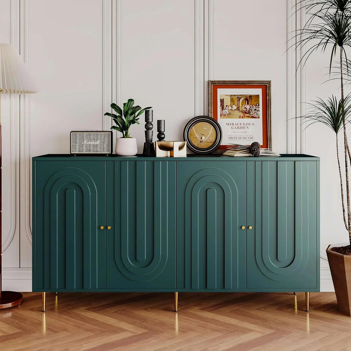 60" Modern Sideboard Buffet Accent Cabinet, Green Entryway Table with Storage Wood Credenzas for Living Room Home Bar