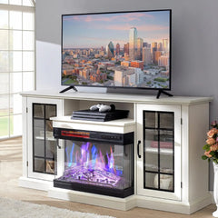 3-Sided Glass Fireplace TV Stand for TVs up to 65'' with 12 Color, Media Entertainment Center Console Table with