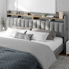 King size bed frame with storage space and headboard, king size bed frame with 2 drawers, noiseless and no need for a spring box