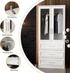 Armoire Wardrobe Closet Collection with Drawers & Hanging Rods, Closet Organizer, Armoire Wardrobes,Bedroom Funiture