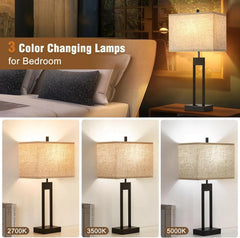 25.5’’ Nightstand Table Lamps for Bedrooms Set of 2, Bedside Lamp with USB C+A, 3 Colors Changeable Living Room Lamps for End