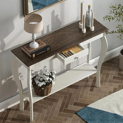 ChooChoo Narrow Farmhouse Console Table with Drawer, Chic Accent Sofa Entryway Table with Shelves for Entryway